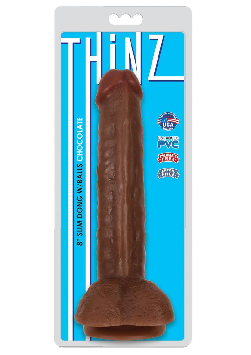 Pene delgado Thinz Slim con testículos de 20 cm - Chocolate