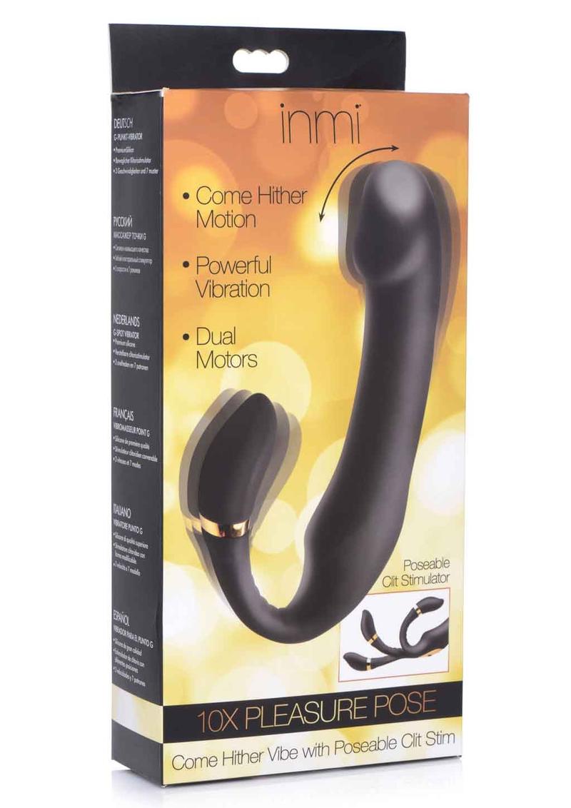 Vibrador Inmi 10x Pleasure Pose con estimulador de clítoris, recargable de silicona, color negro