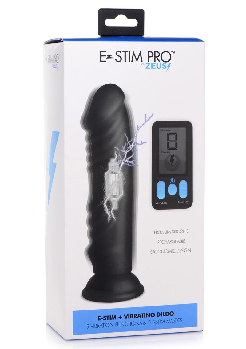 Consolador de silicona recargable Zeus con vibración y estimulación eléctrica, con control remoto, 7.9 pulgadas, color negro