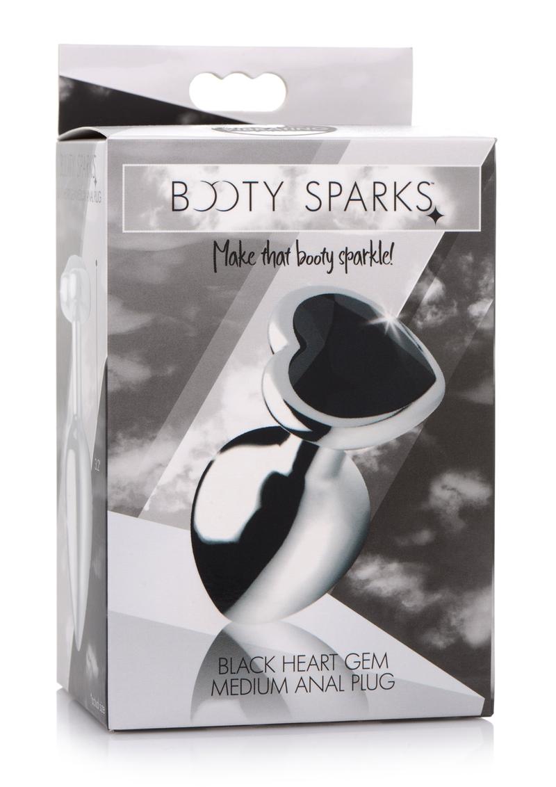 Tapón anal con forma de corazón negro Booty Sparks Gemstones - Mediano - Negro