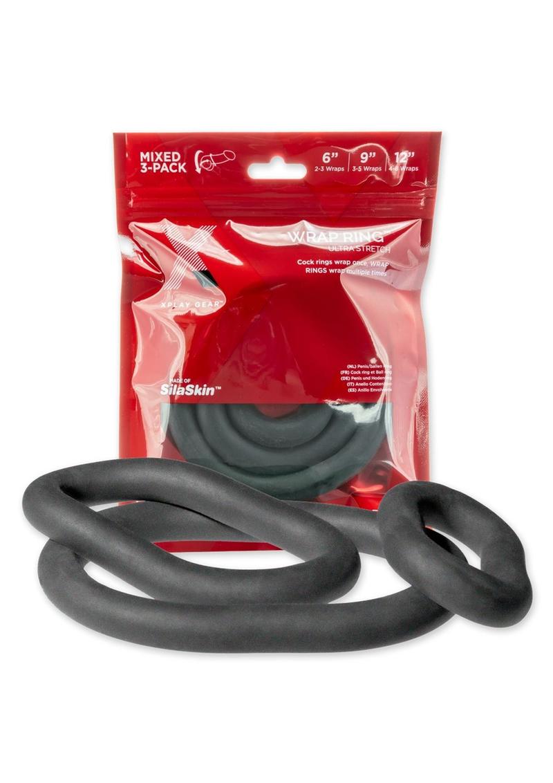 Anillo de silicona envolvente Xplay Mix Pack ultraelástico de 6, 9 y 12 pulgadas (paquete de 3) - Negro