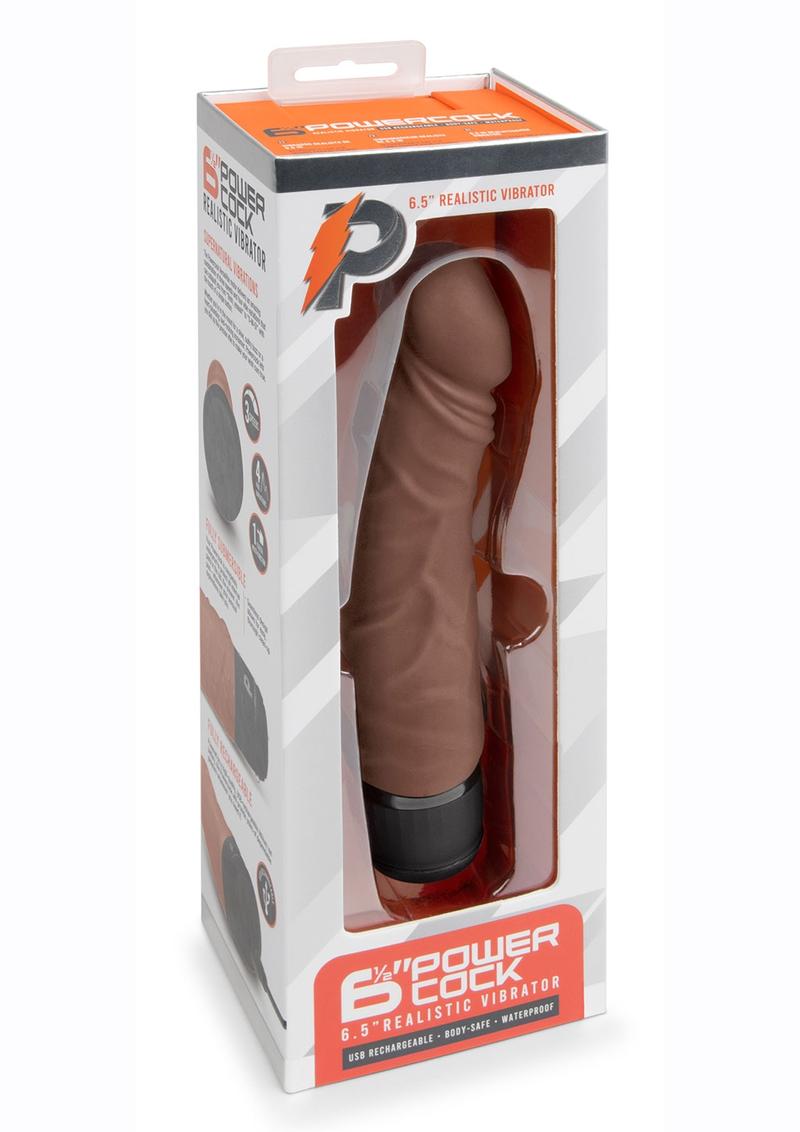 Vibrador realista recargable de silicona Powercocks de 16,5 cm - Chocolate