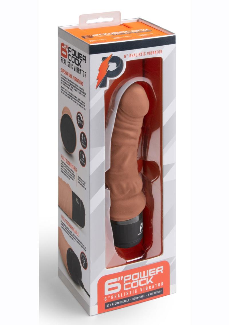 Vibrador realista recargable de silicona Powercocks de 15 cm - Caramelo