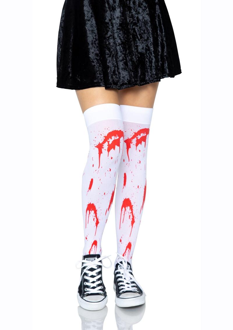 Medias altas Leg Avenue Bloody Zombie - OS - Blanco/Rojo