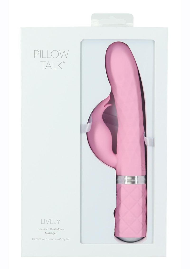 Masajeador de silicona recargable con doble motor y cristales Swarovski de Pillow Talk Lively - Rosa