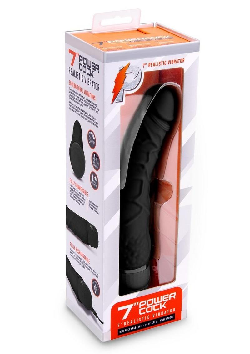 Vibrador realista de silicona Powercocks de 18 cm (7 pulgadas) - Negro