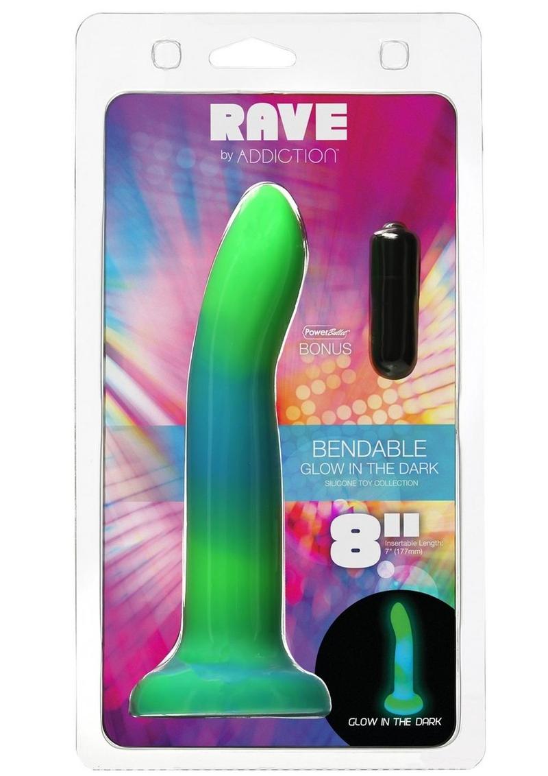 Consolador de silicona Addiction Rave que brilla en la oscuridad, 20 cm, azul/verde