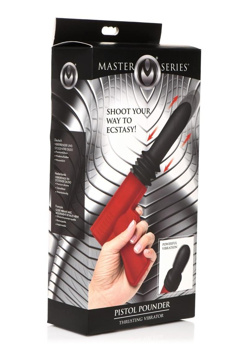Vibrador de silicona recargable Master Series Thrusting Pistola - Rojo/Negro