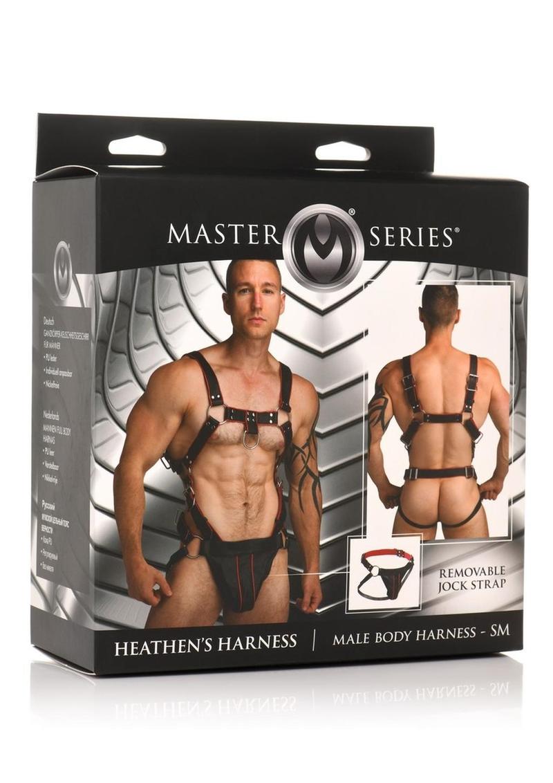 Arnés corporal para hombre Master Series Heather's Harness (talla pequeña/mediana), color negro y rojo
