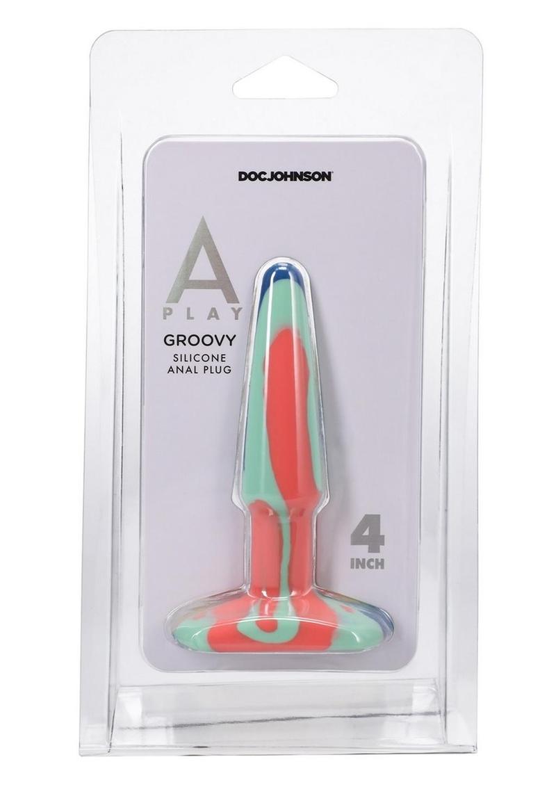 Tapón anal de silicona A-Play Groovy de 10 cm - Naranja/Verde azulado