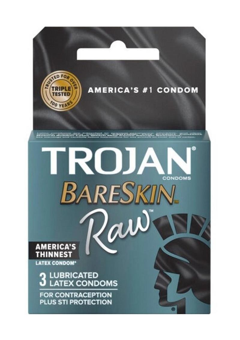 Condones de látex lubricados Trojan Bareskin Raw (paquete de 3)