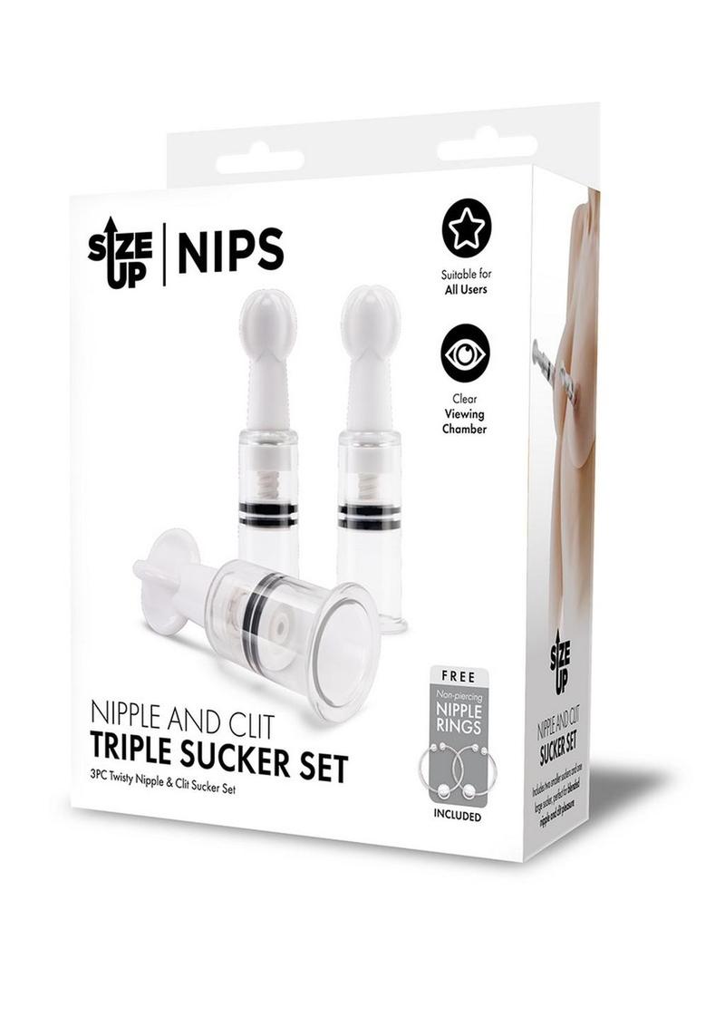 Set de triple succionador de pezones y clítoris Size Up - Transparente/Negro