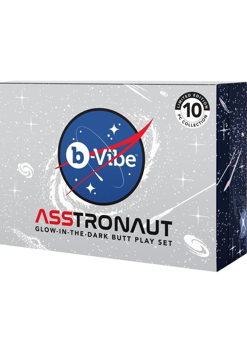 B-Vibe Asstronaut - Set de juego anal de silicona recargable que brilla en la oscuridad con control remoto - Escarcha