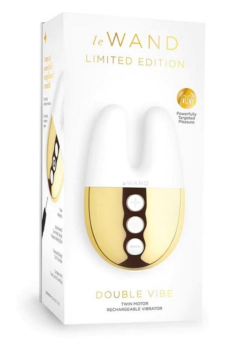 Vibrador de silicona recargable Le Wand Double Vibe - Blanco/Dorado