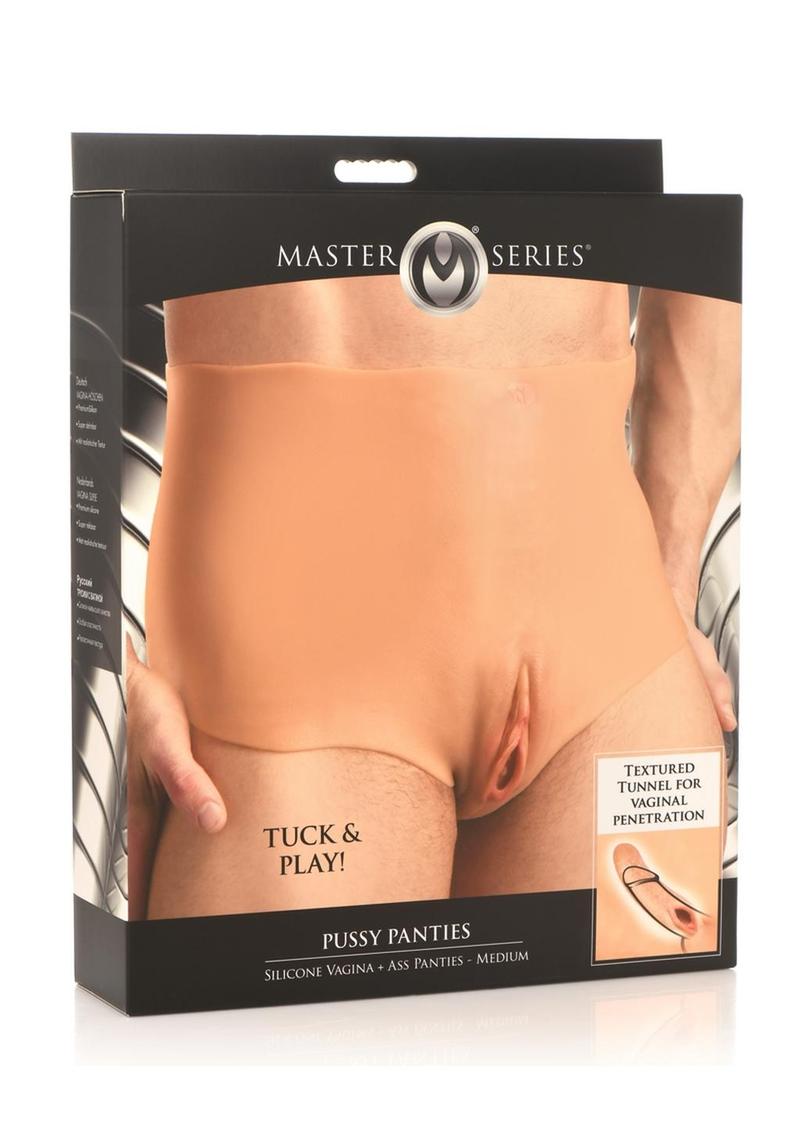 Braguitas de silicona Master Series para vagina y ano - Talla mediana - Vainilla
