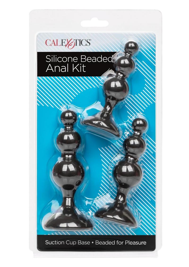 Kit de juguetes anales de silicona con cuentas - Negro
