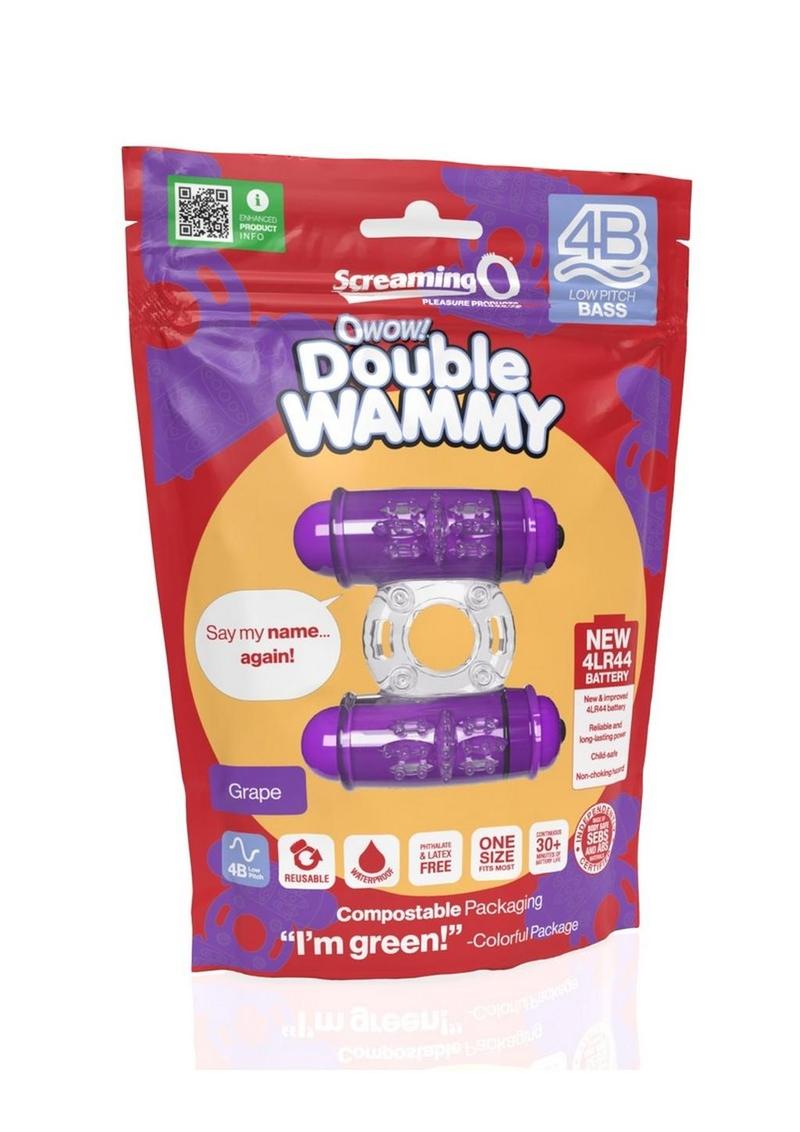 Anillo de silicona con doble vibración para el pene 4B Double Wammy - Uva