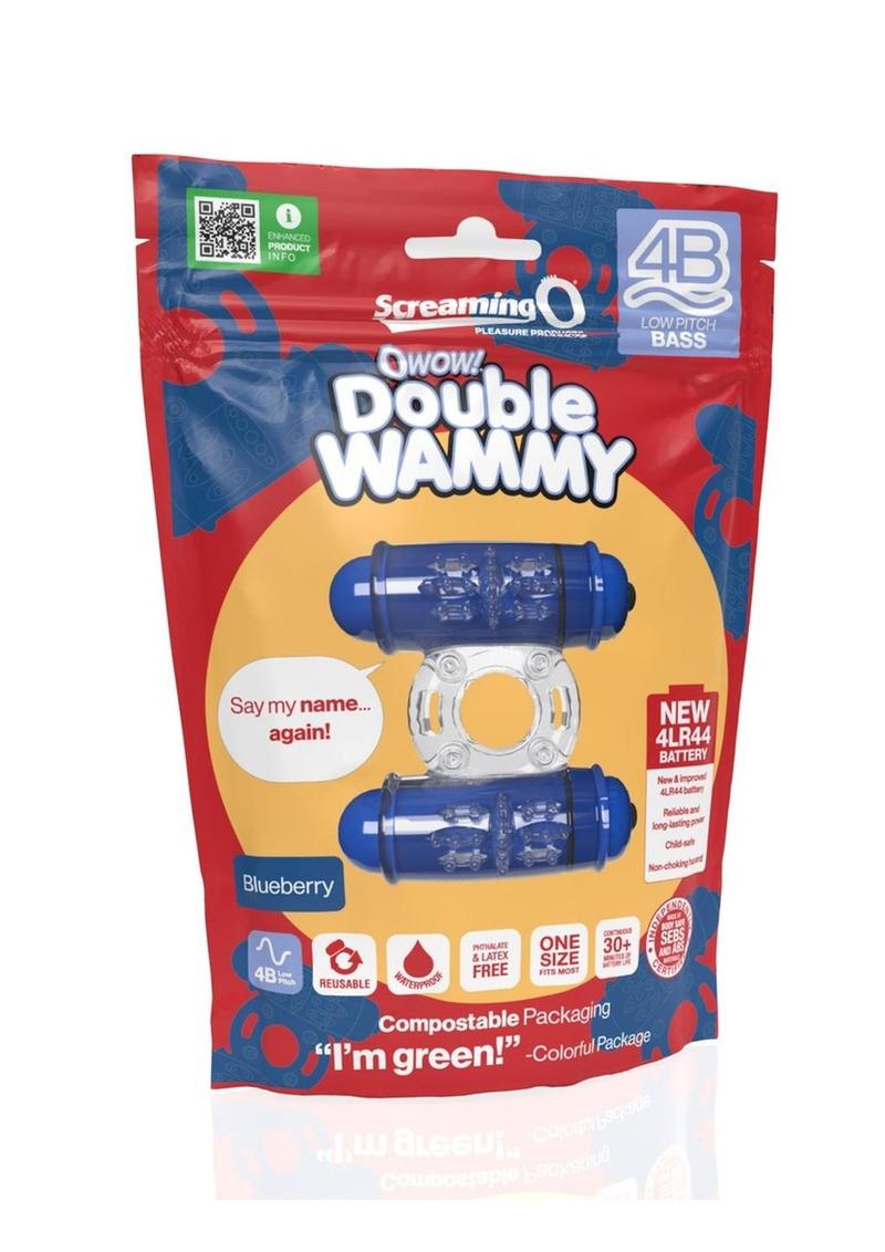 Anillo de silicona con doble vibración para el pene 4B Double Wammy - Arándano