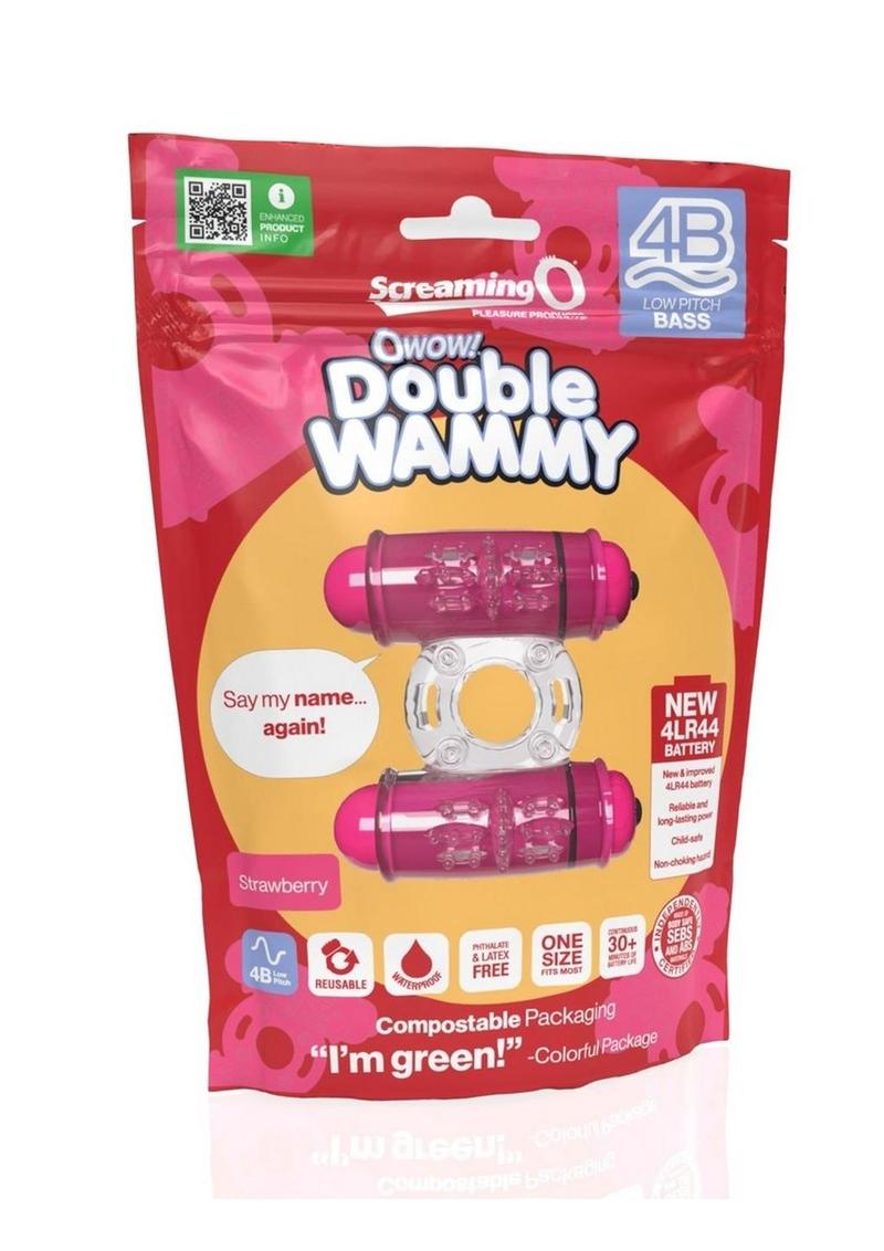 Anillo de silicona con doble vibración para el pene 4B Double Wammy - Fresa