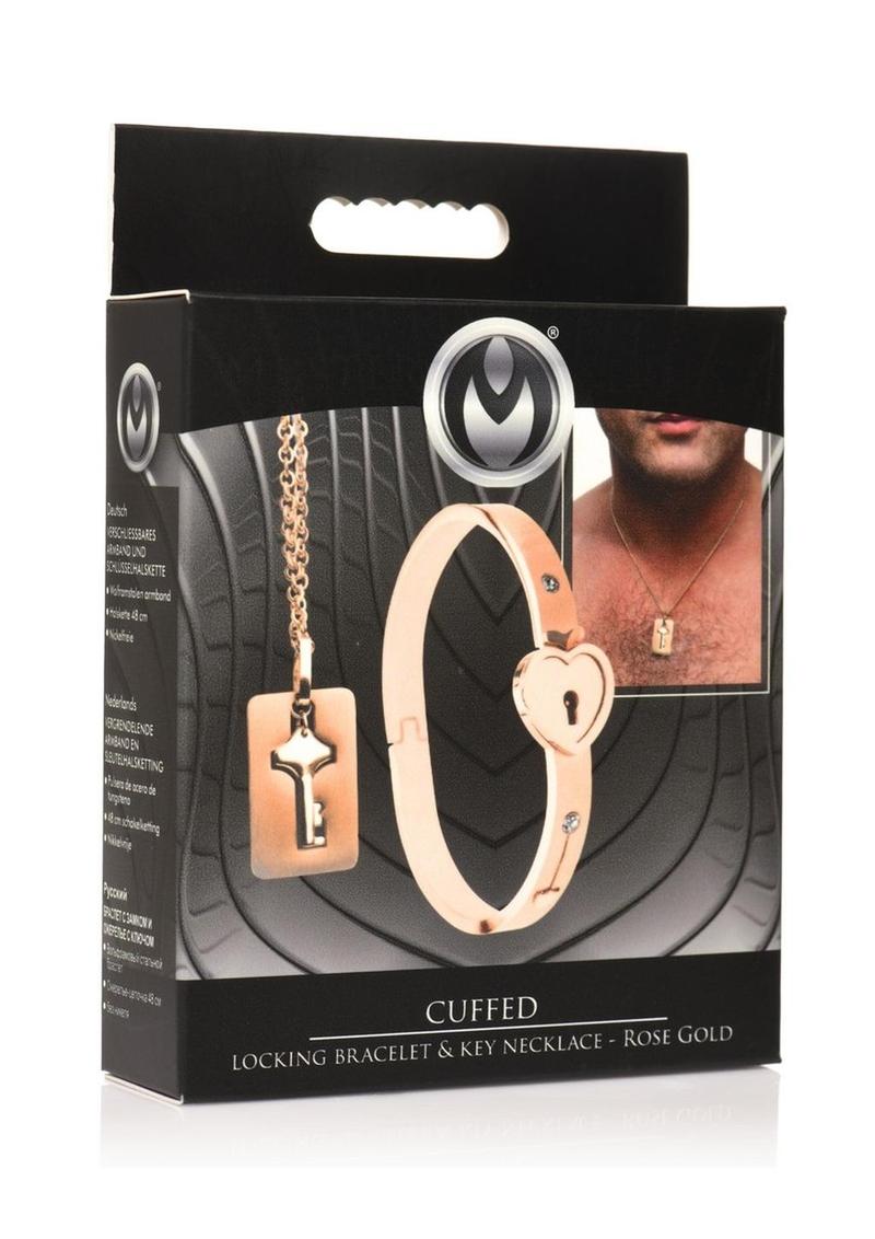Pulsera con cierre de puño y collar con llave Master Series - Oro rosa