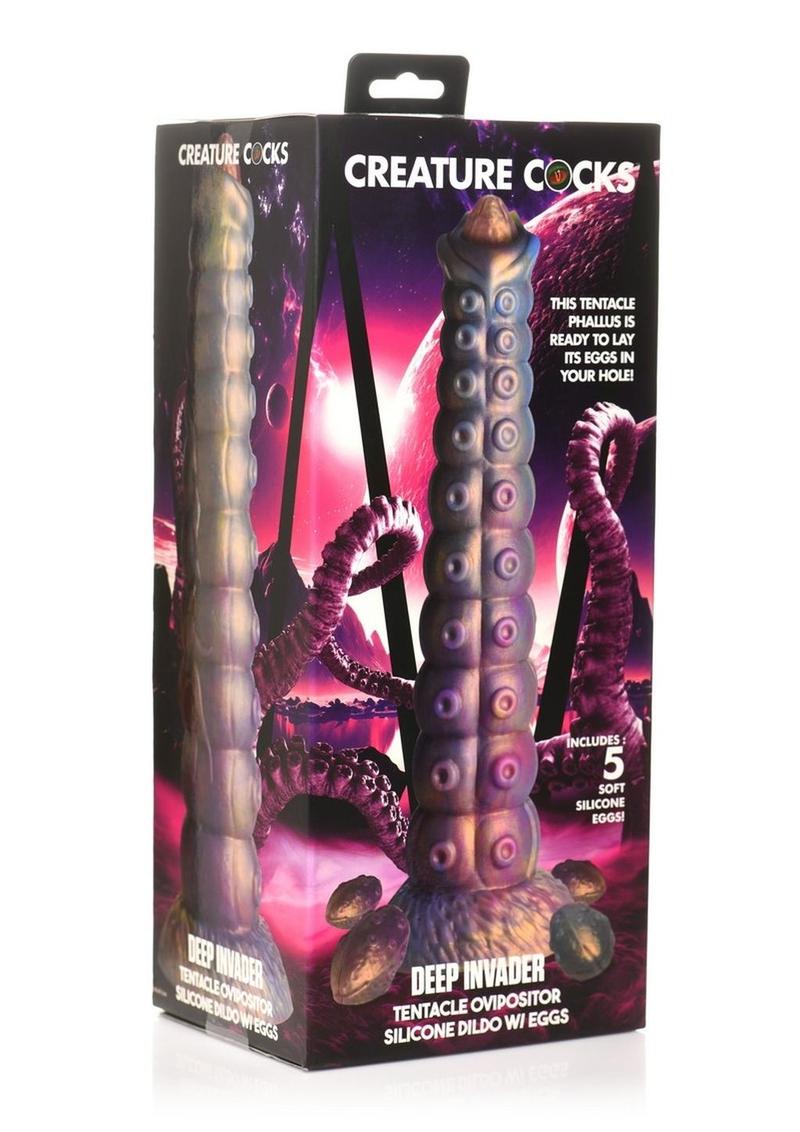 Consolador de silicona con ovipositor y tentáculos de Creature Cocks Deep Invader - Multicolor