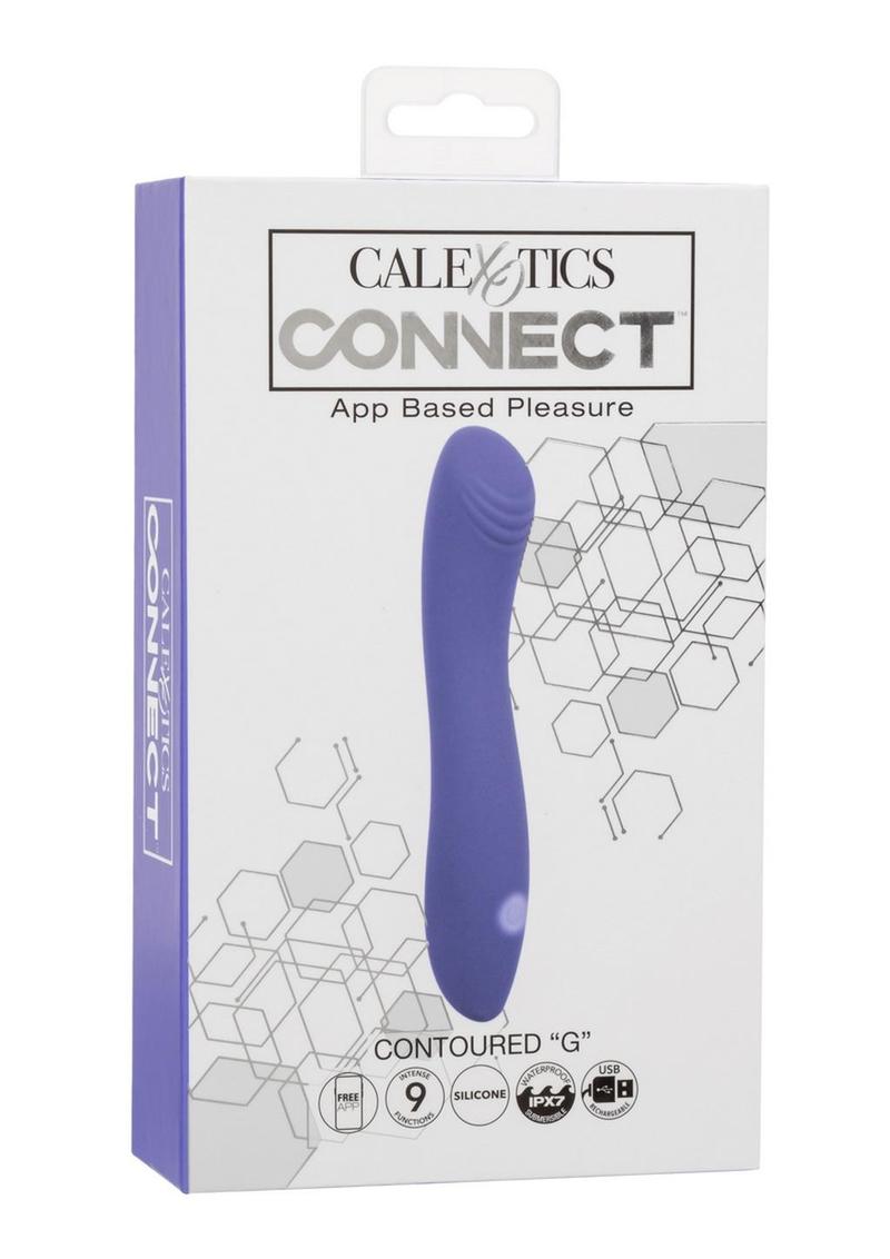 Vibrador de punto G CalExotics Connect Contoured G, recargable, de silicona, compatible con app y con control remoto - Morado