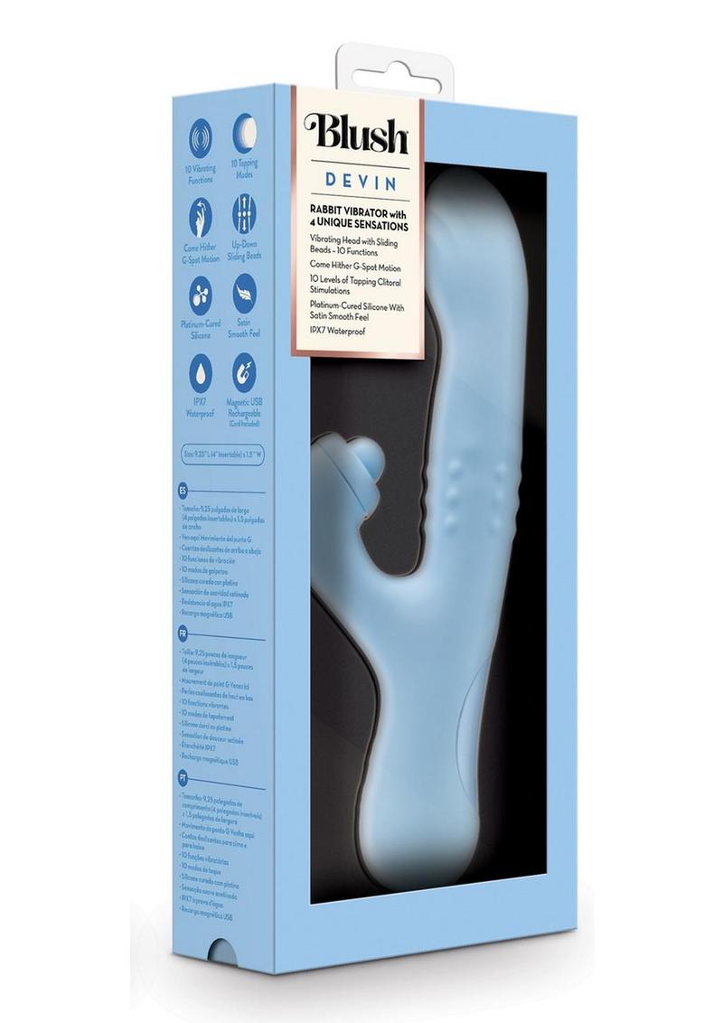 Vibrador de conejo de silicona recargable Blush Devin - Azul