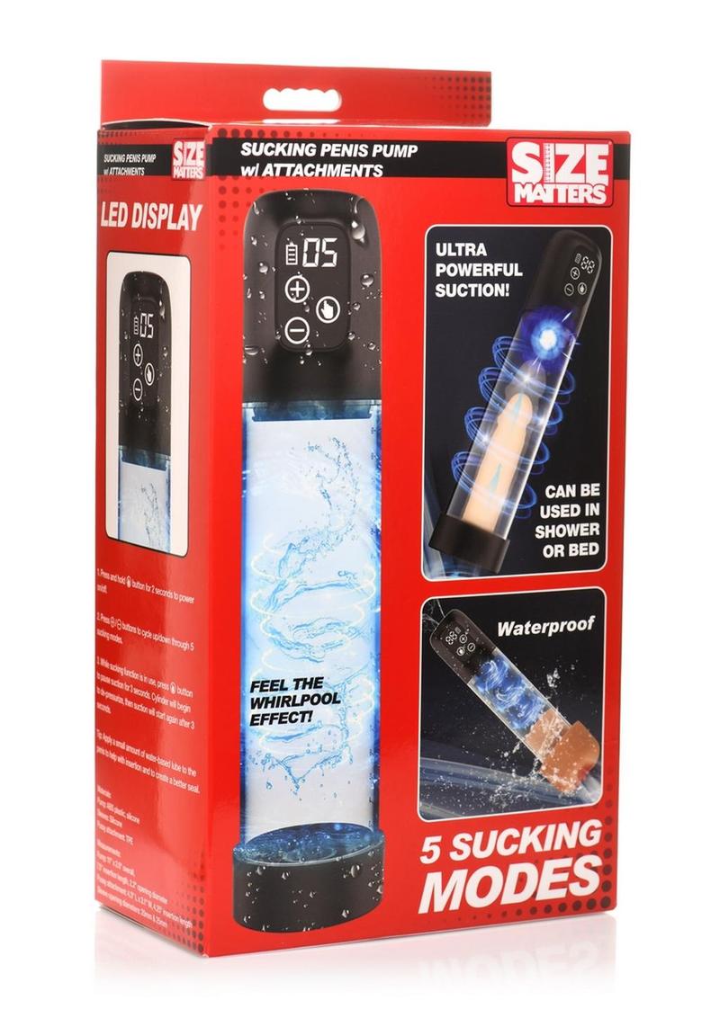 Bomba de pene recargable Size Matters 5X con accesorios - Negro/Transparente
