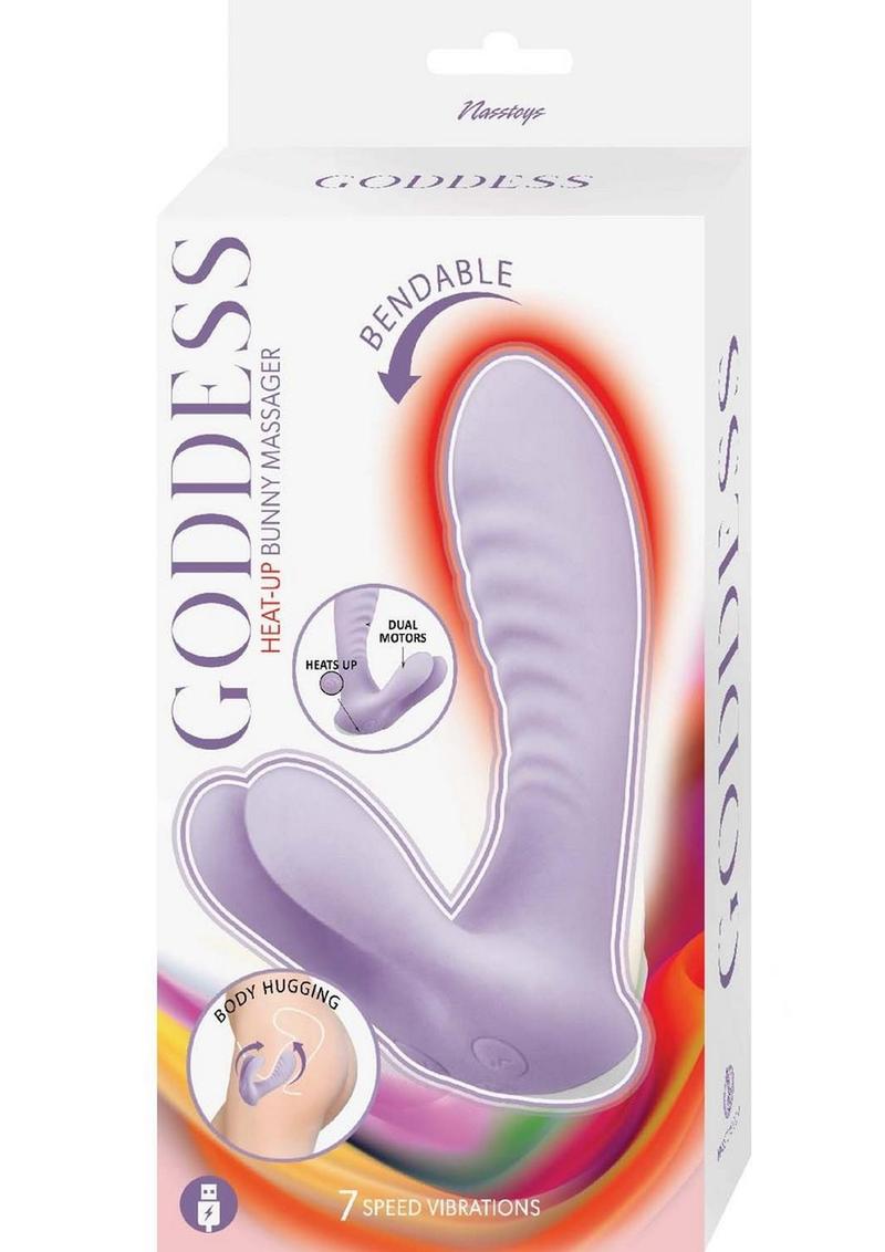 Masajeador de conejito de silicona recargable Goddess Heat Up - Lavanda
