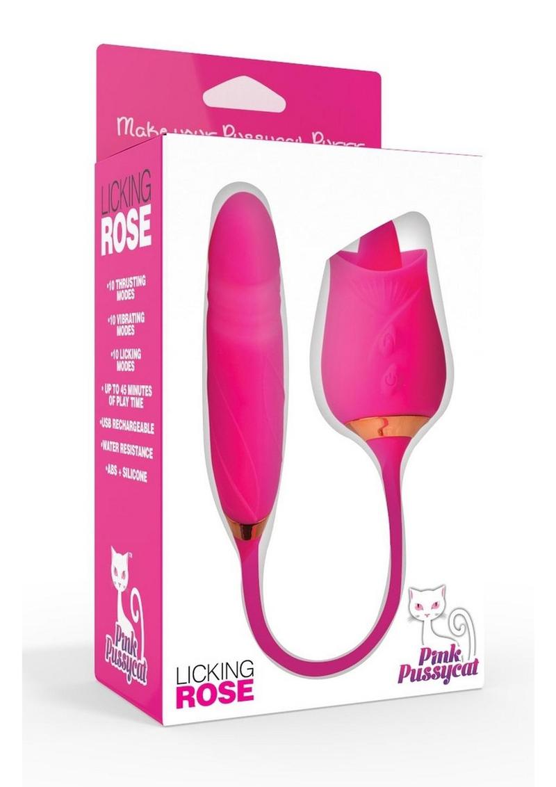 Rosa vibradora de silicona recargable con control remoto y función de lamido Pink Pussycat - Rosa