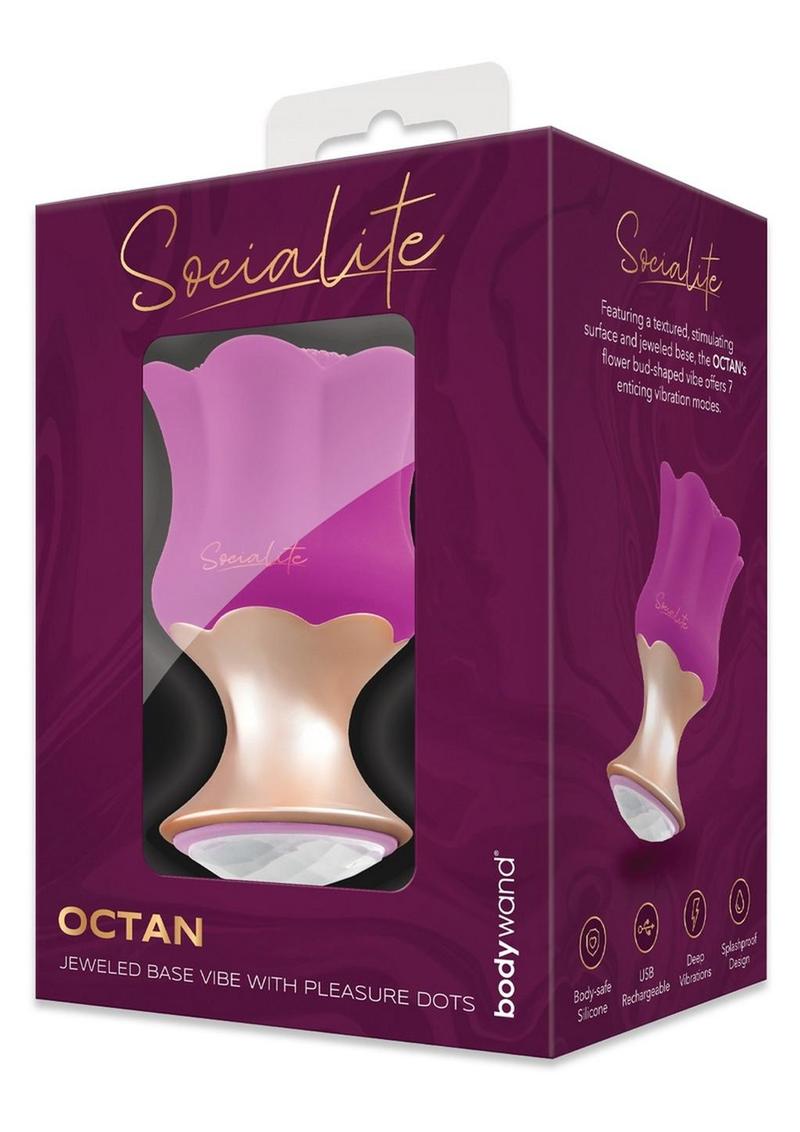 Masajeador de silicona recargable Bodywand Socialite Octan - Morado/Dorado