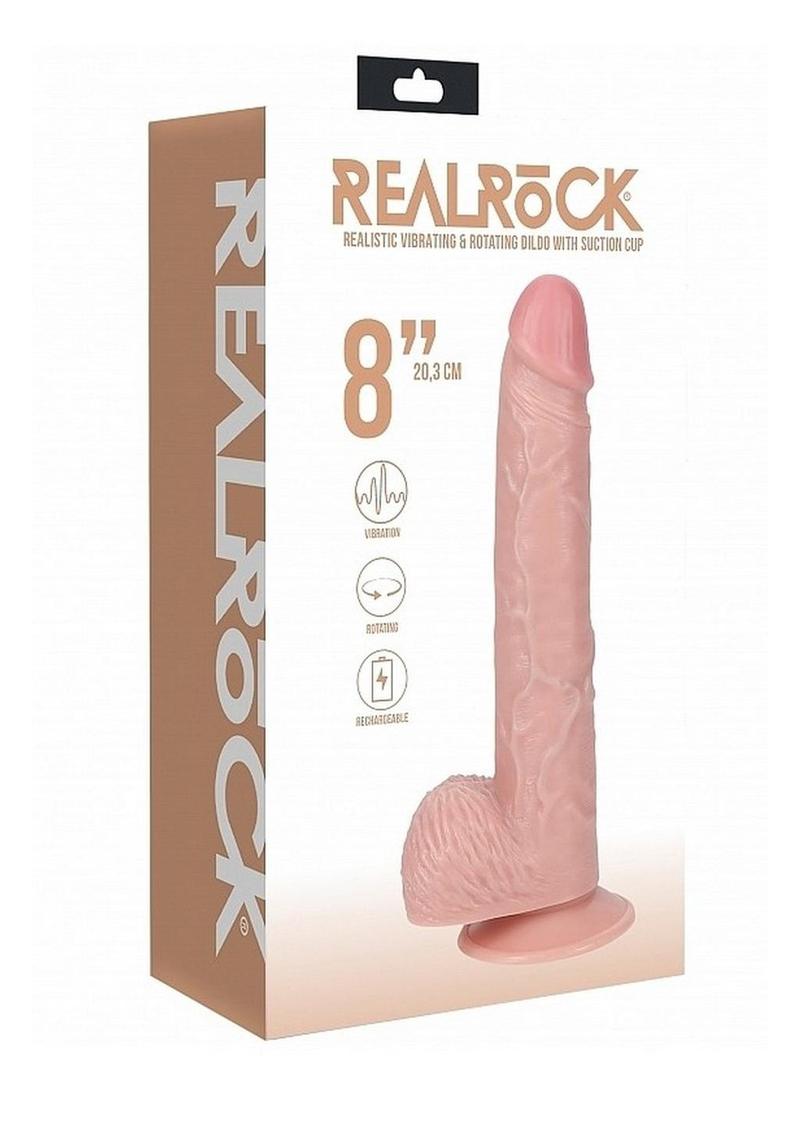 Pene vibrador y giratorio RealRock con testículos de 20 cm - Vainilla
