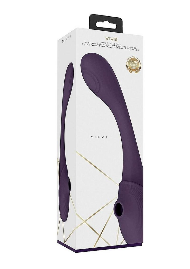 Vibrador Vive MIRAI recargable de silicona con doble motor, doble extremo, flexible, de pulso y ondas de aire - Morado