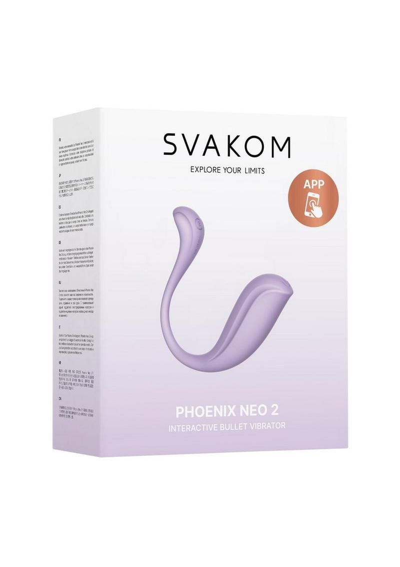 Svakom Phoenix Neo 2 App Control Rechargeable Silicone Bullet Vibrator with Remote Control - Lavender