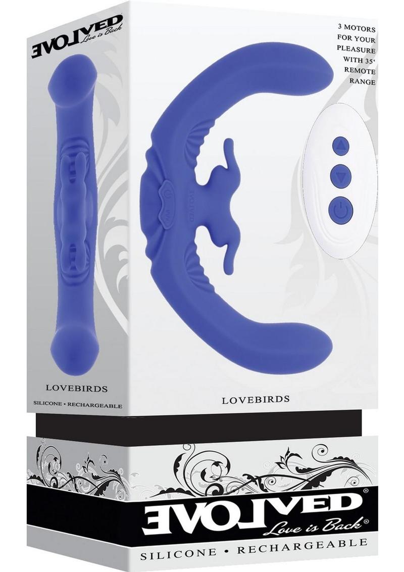 Vibrador doble de silicona recargable Lovebirds con control remoto - Azul