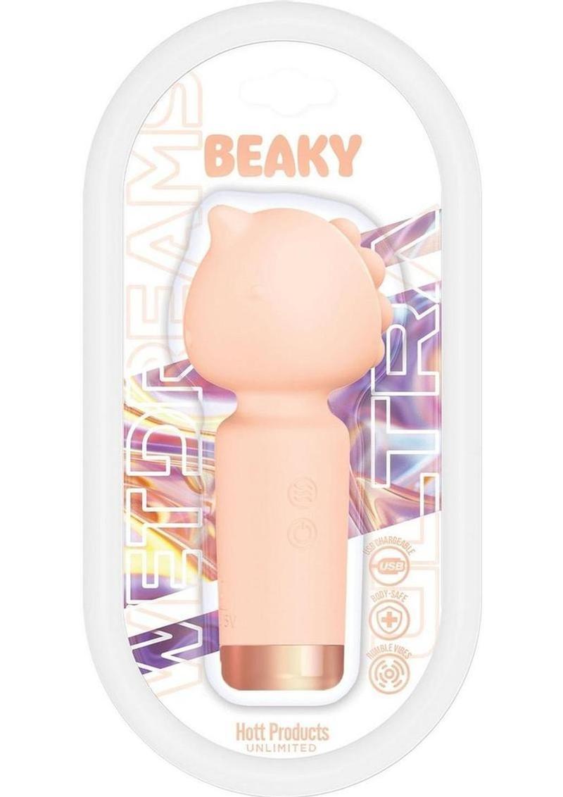 Mini varita de silicona recargable Wet Dreams Beaky con cuernos de varias velocidades - Naranja melocotón