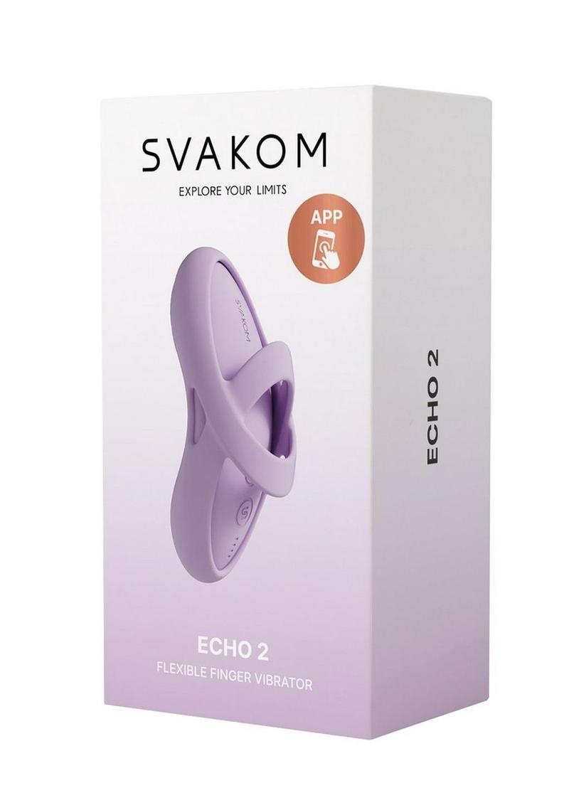 Vibrador de dedo Svakom Echo 2 de silicona recargable y calentado, compatible con la app - Rosa lila