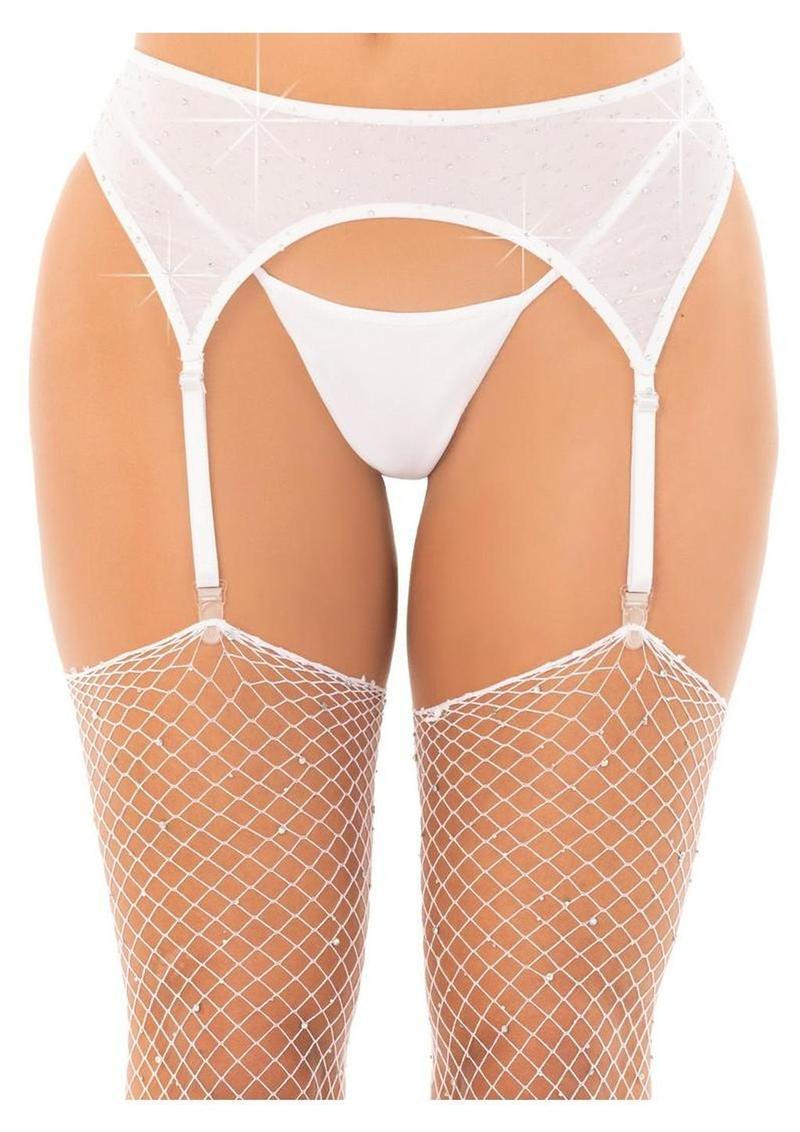 Liguero con diamantes de imitación Leg Avenue - Blanco - Talla única