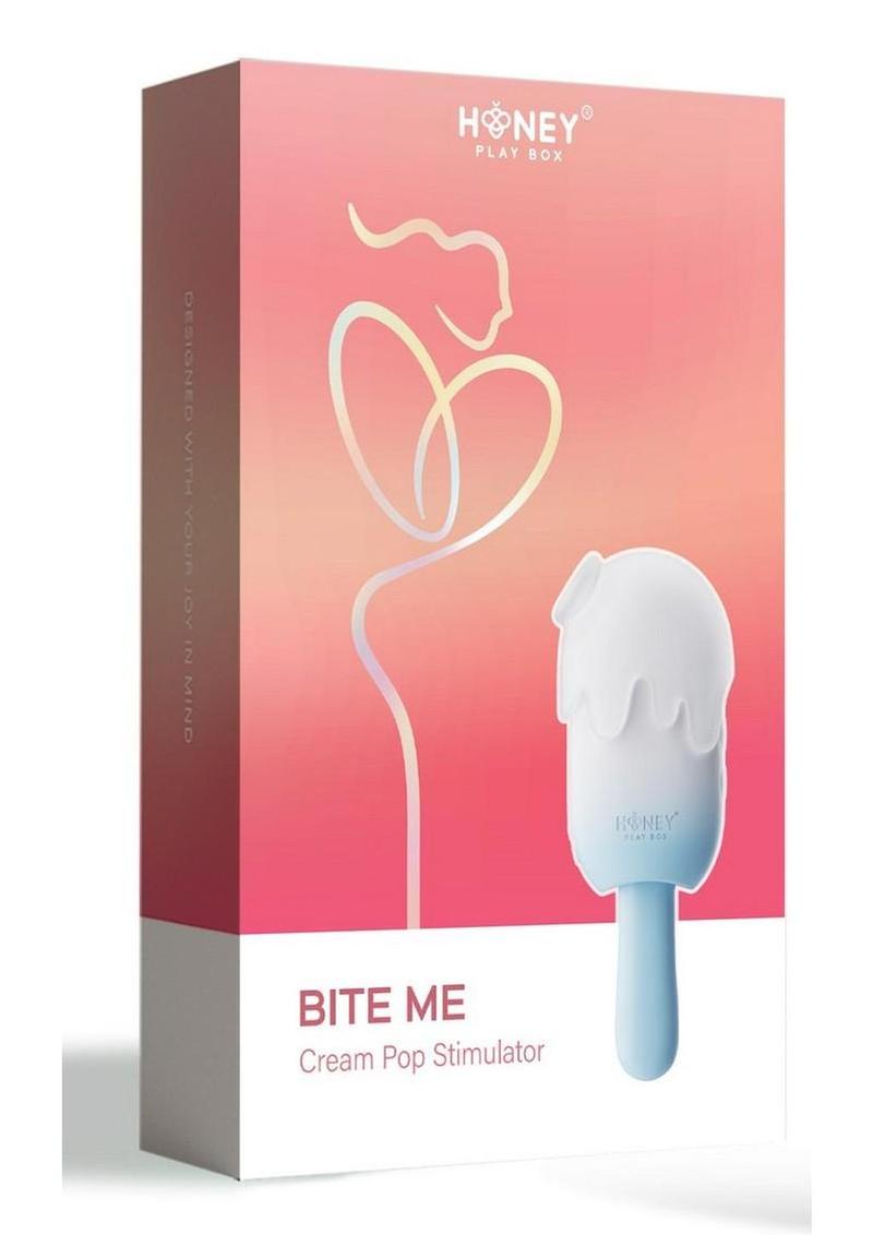 Estimulador de silicona recargable Bite Me Sucking, con vibración y golpeteo, color azul y blanco