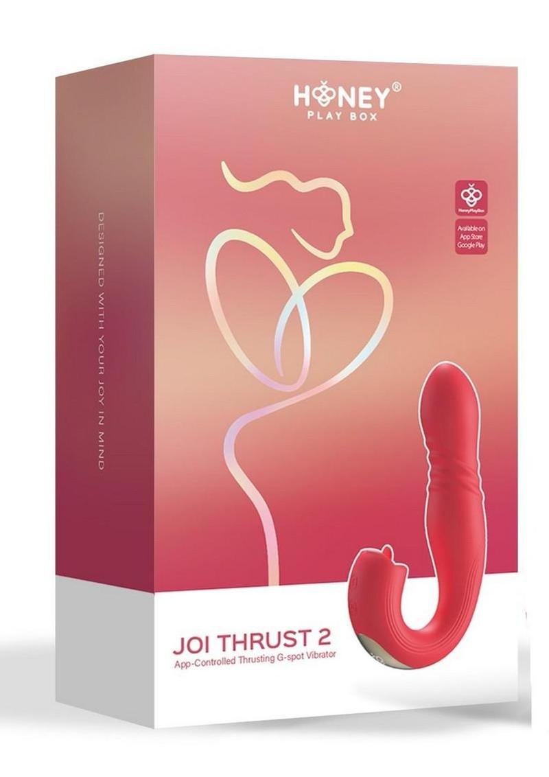 Vibrador y lamedor de clítoris con lengua Joi Thrust 2, recargable, de silicona, con sensor de presión y control por aplicación, para estimular el punto G - Rojo/Dorado