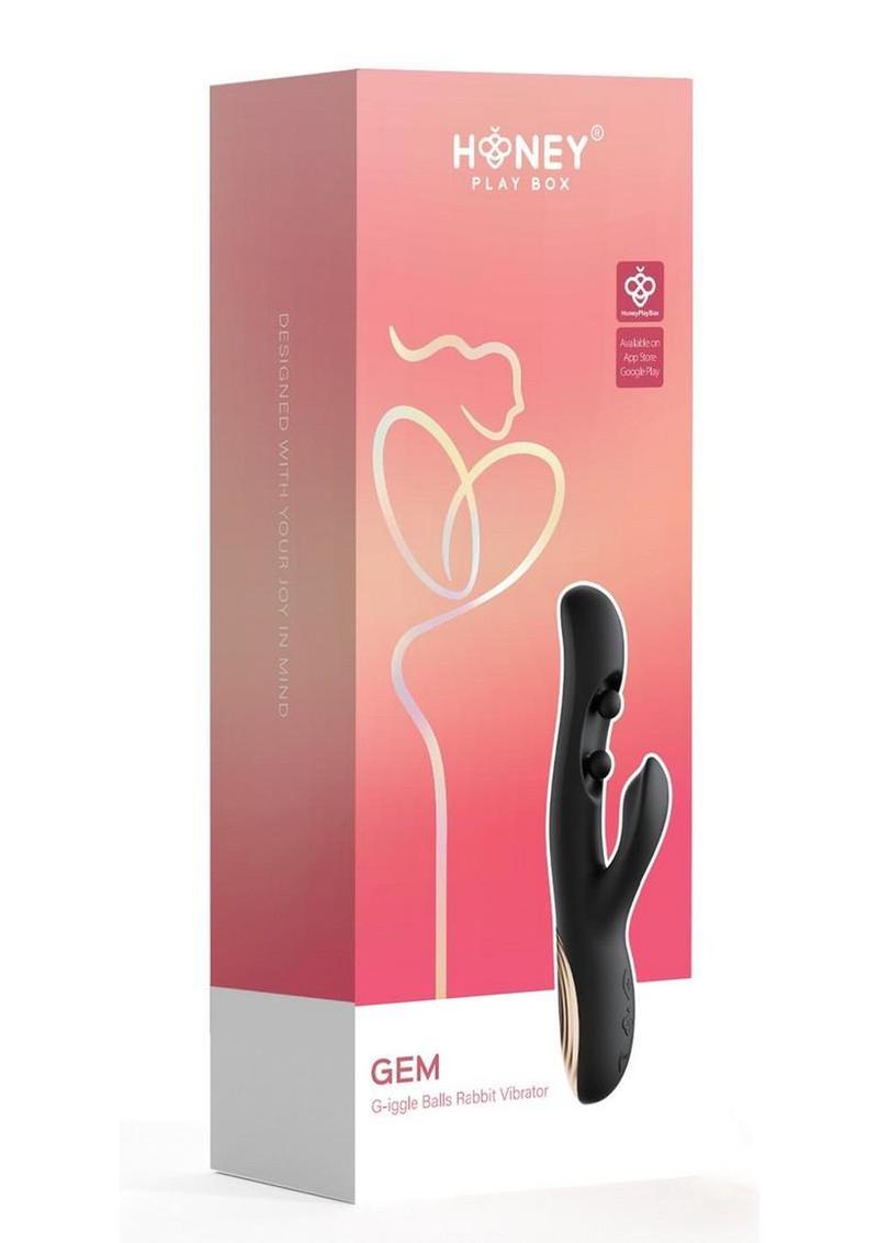 Vibrador de conejo con bolas gemelas, controlado por app y con sensor de presión Gem - Negro/Dorado