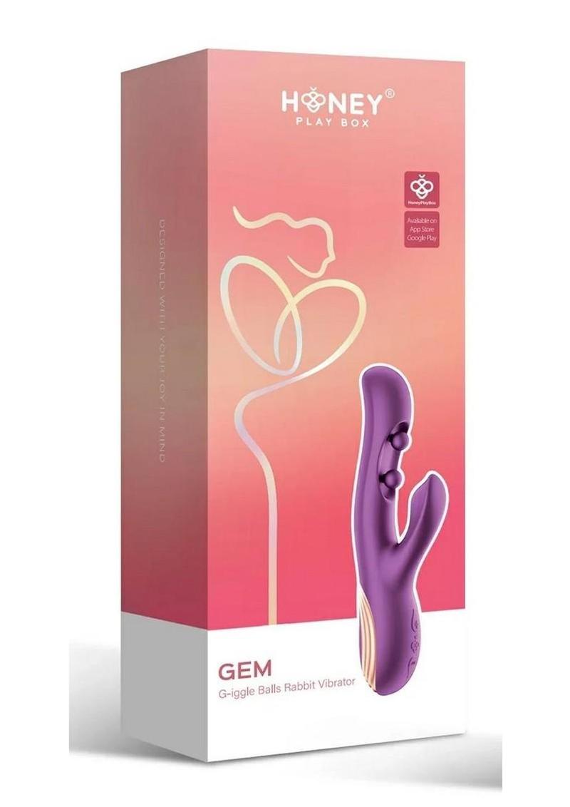 Vibrador de conejo con bolas gemelas, controlado por app y con sensor de presión Gem - Morado/Dorado