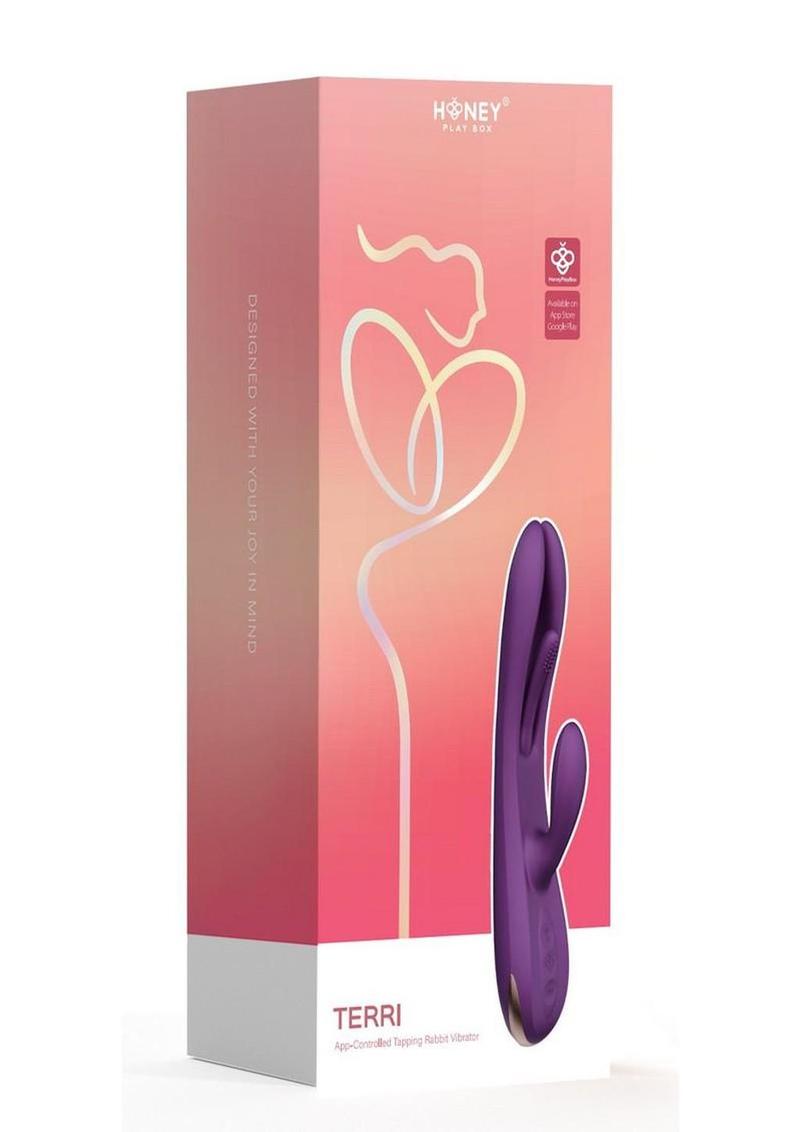Vibrador de conejo con pulsaciones de dedos Kinky controlado por la aplicación Terri - Morado/Dorado