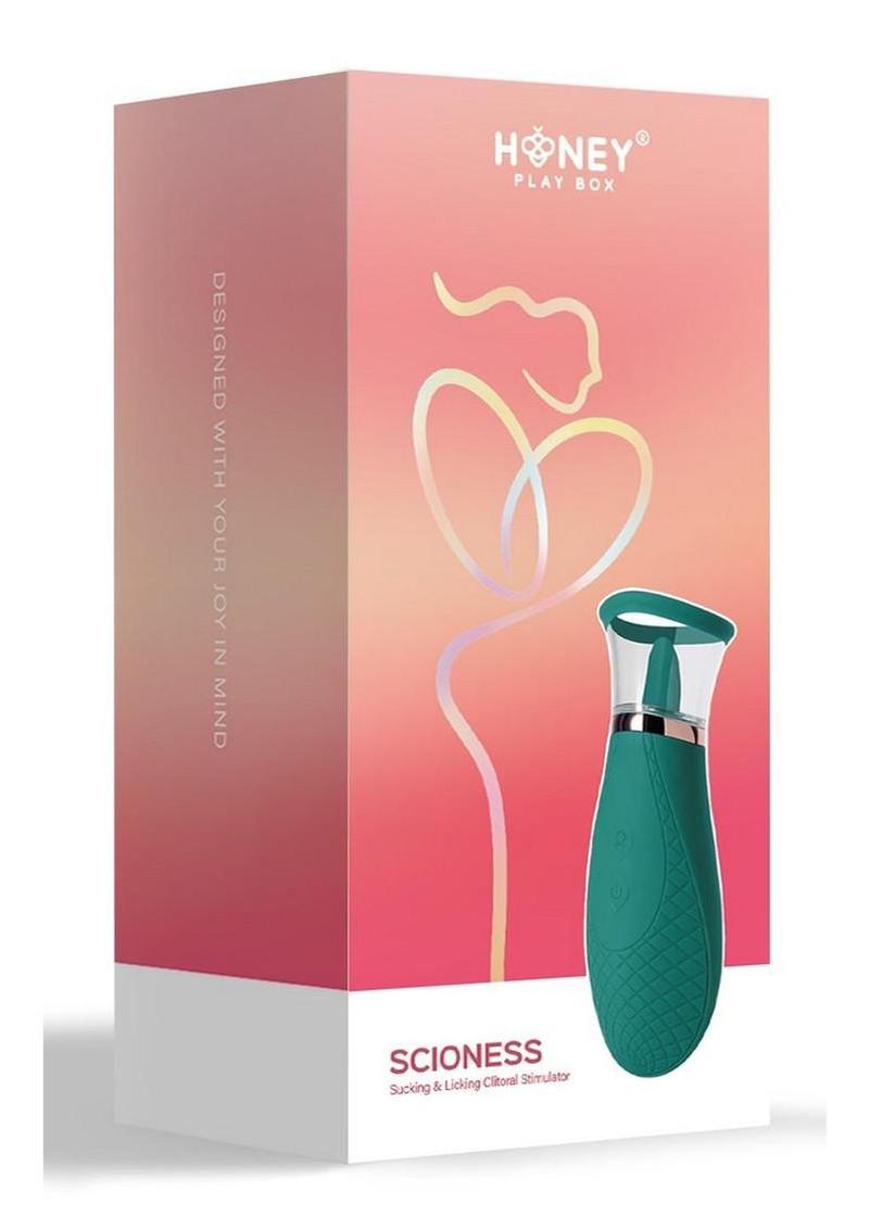 Estimulador de clítoris recargable de silicona Scioness para chupar y lamer - Verde