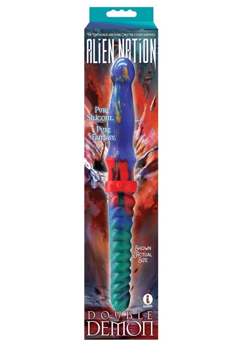 Consolador de silicona de doble extremo Alien Nation Double Demon - Azul/Verde