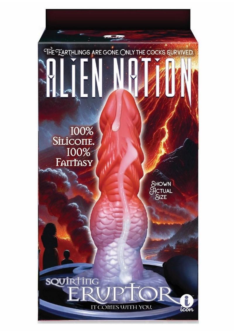 Consolador autolubricante de silicona Alien Nation Eruptor - Rojo/Plateado