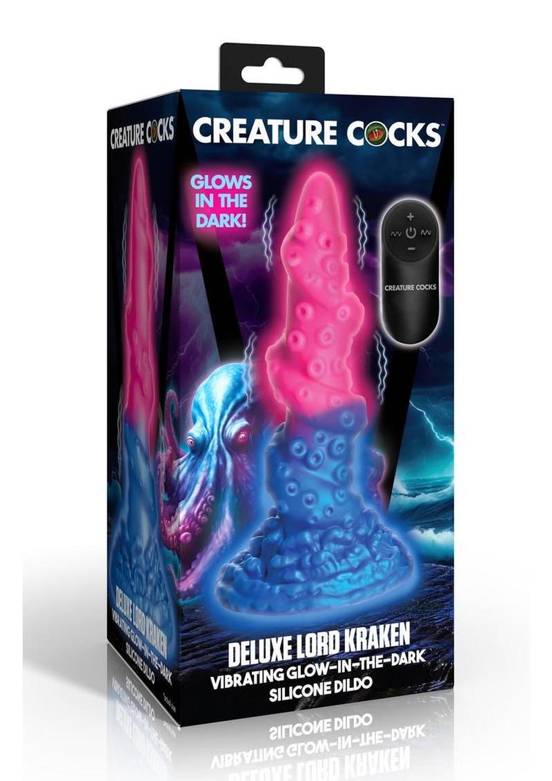 Consolador vibrador recargable de silicona que brilla en la oscuridad "Creature Cocks Deluxe Lord Kraken" - Multicolor