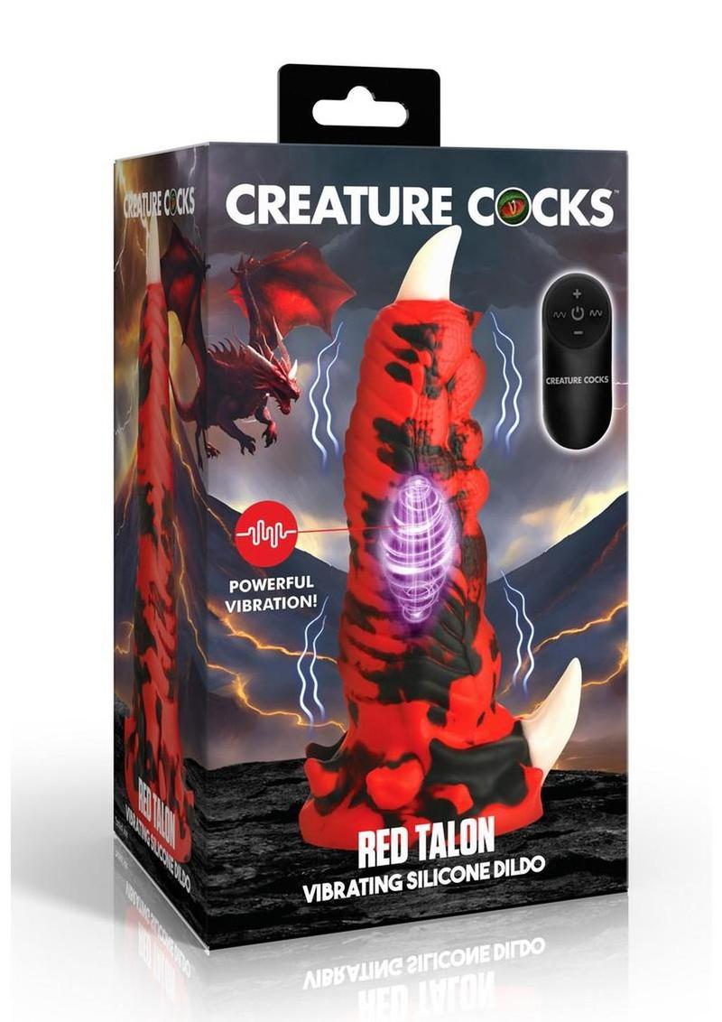 Consolador vibrador de silicona recargable Red Talon de Creature Cocks - Rojo/Negro