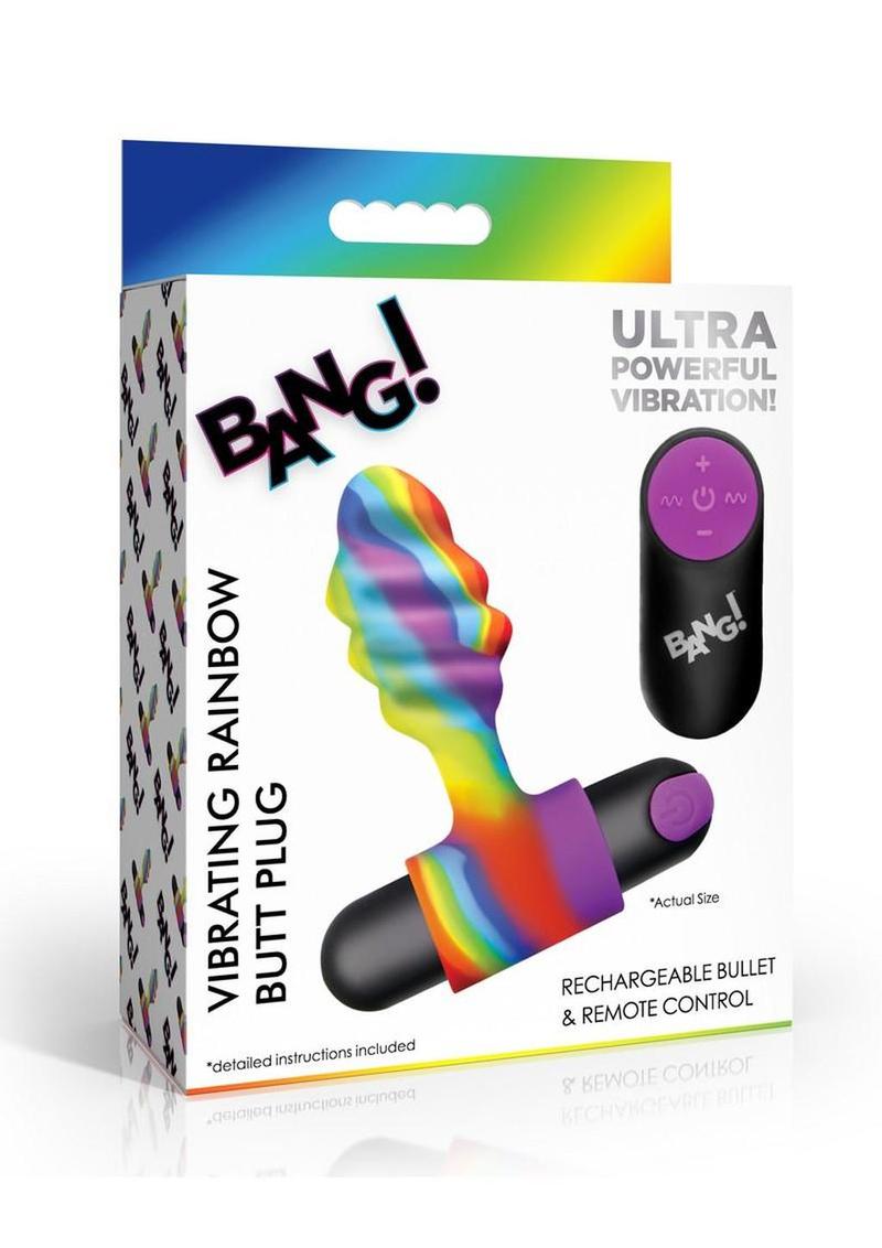 Tapón anal vibrador de silicona arcoíris recargable Bang - Multicolor