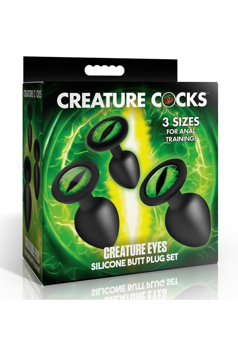 Tapones anales de silicona Creature Cocks Green Eye (3 piezas) - Verde/Negro